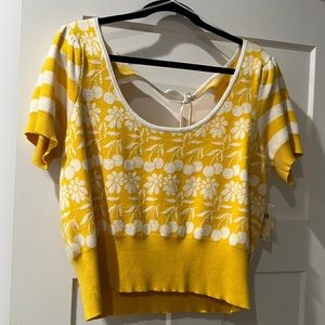 NWT MAEVE ANTHROPOLOGIE SHORT SLEEVE SCOOP NECK CHERRY 🍒 PRINT SWEATER. SIZE XL